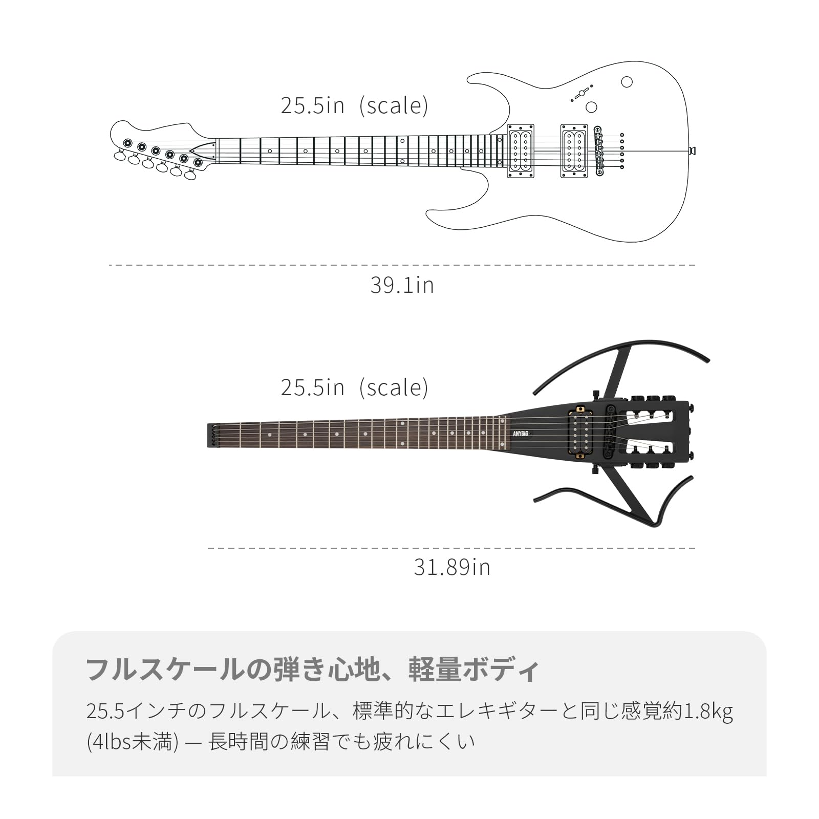 Amazon | Anygig トラベル エレキギター Headless – ポータブルで超