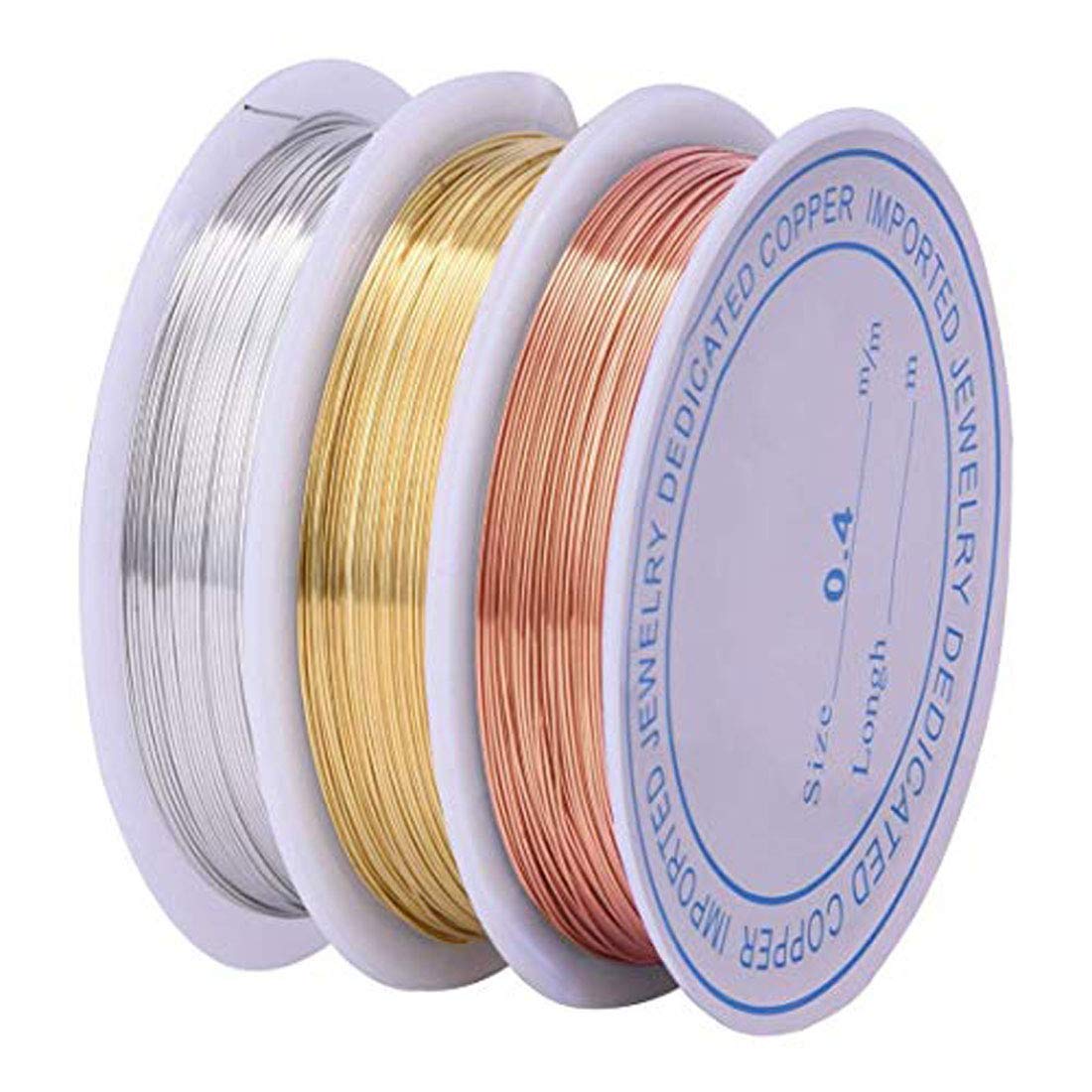 DIY Crafts Pack Of 3 Roll, Mixed, Rolls 1-10 Colors 26 Gauge (0.4mm) Copper Jewelry Beading Wire Tarnish Resistant Metal Wire Crafts Beading Jewelry Making (Pack Of 3 Roll, Mixed)
