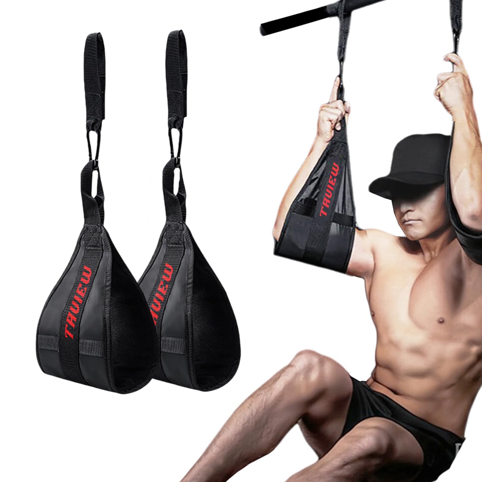 Abdominal Slings Portable Pull Up Bar Hanging Leg Raiser Fitness (Black, 1 Pair)