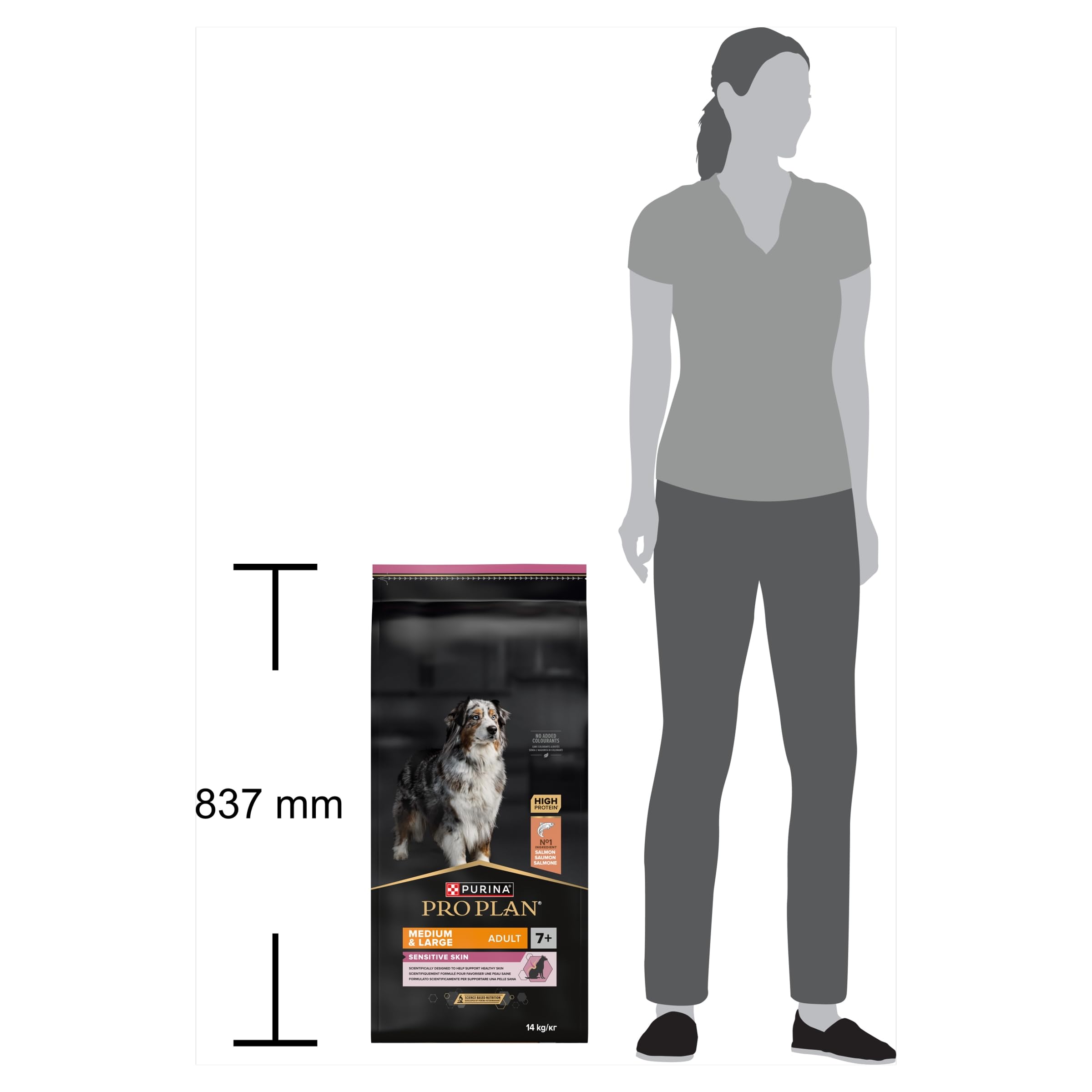 PURINA PRO PLAN | Sensitive Skin | Croquettes complètes pour chiens de moyenne et grande taille de plus de 7 ans | Favorise une peau saine et un pelage brillant | Au Saumon | Croquettes | Sac | 14 Kg