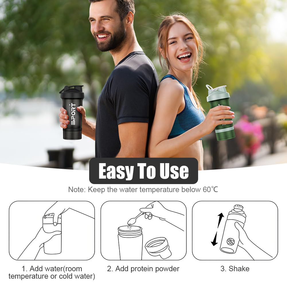 Shaker proteinowy, 2 sztuki, 500 ml, shaker proteinowy, shaker fitness z 2 kulkami do mieszania ze stali nierdzewnej, nie zawiera BPA, ze skalą pomiarową do proteinowego shake'a (G czarny +