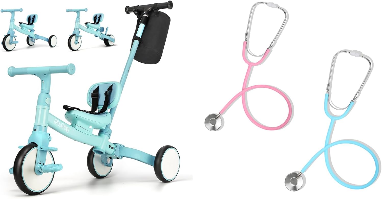 Toys for 2 3 4 Years Old Boy Girl Christmas Bithday Gift Kids Stethoscope Toy and 5 in 1 Toddler Tricycle with Steering Push Handle