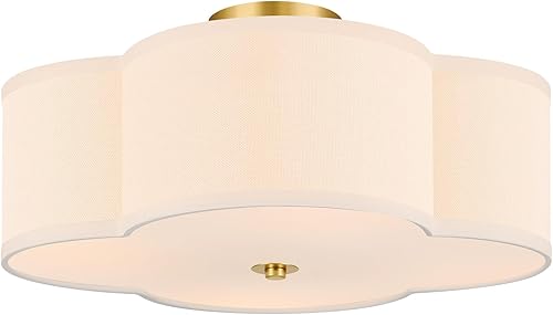 Miniatura 12 de VONLUCE Lámpara de techo semiempotrada, lámpara de techo de 12.6 pulgadas con pantalla de tela en forma de flor, lámpara moderna de 3 luces para