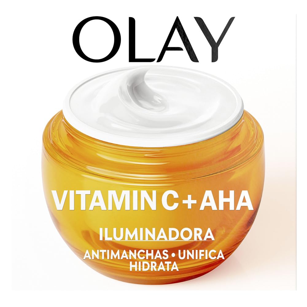 Olay Vitamin C +AHA Crema Facial De Día. Gel Hidratante, Iluminador y Antimanchas Con Vitamina C, AHA, Niacinamida Antiedad y Vitamina E. Unifica E Hidrata. No Graso, No Pegajoso. 50ml