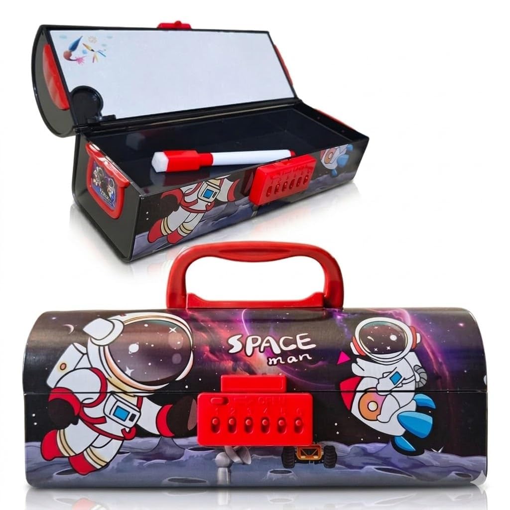 MANAKI ENTERPRISE Space Man Compass Box for Kids | Space Astronaut Printed Pencil Box with Number Lock | Large Capacity St...