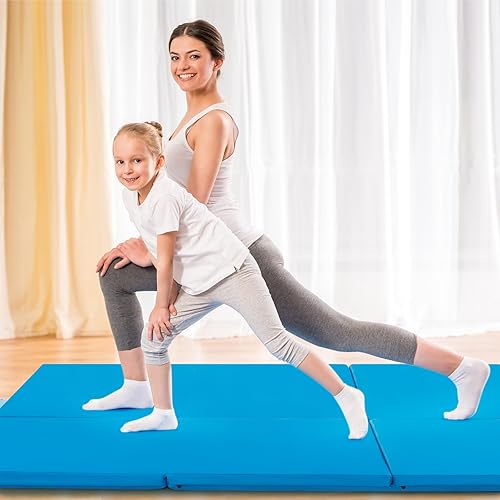 Miniatura 8 de GYMAX Colchoneta de gimnasia plegable, triple de 6 x 2 x 2 pulgadas, con asas de transporte, piel sintética impermeable, cierres de velcro,
