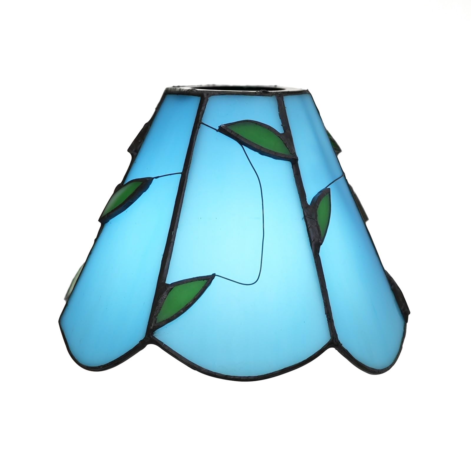 Tiffany Lamp Shade Replacement, 6 Inch Small Stained Glass Ceiling Light Shade Warm Blue Leaves Vintage Style Art Deco for Pendant Light Chandelier Wall Lamp(Blu)