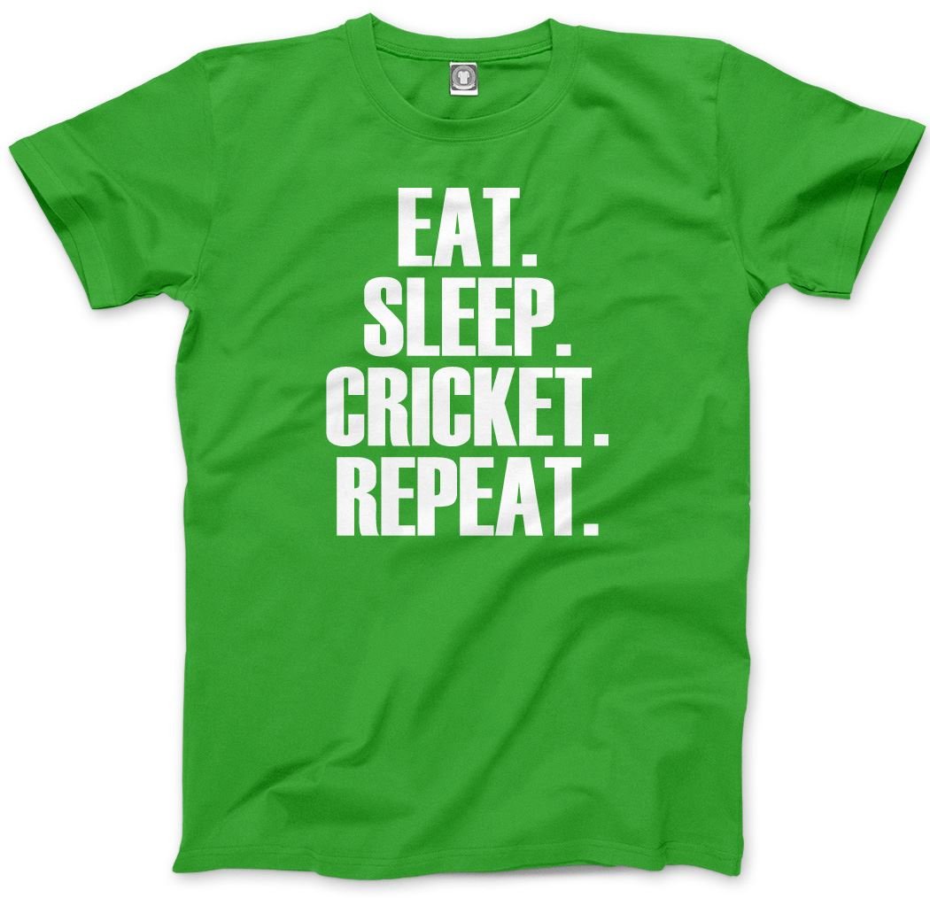 Hotscamp Boys Green Eat Sleep Cricket Repeat Kids T-Shirt - 9-11 Years