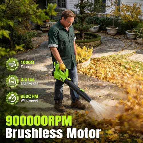 Leaf Blower Cordless,Electric Leaf Blower with 2 4.0Ah Battery Powered and Fast Charger, Lightweight Cordless Blowers for Lawn Care and Dust,Snow,6 Speed Control - Image 3