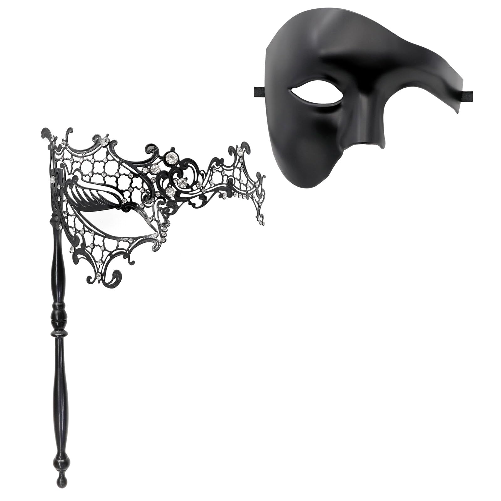Thmyo Lot de masques vénitiens pour couple avec bâton de maintien, masque de fête vénitien pour homme et femme