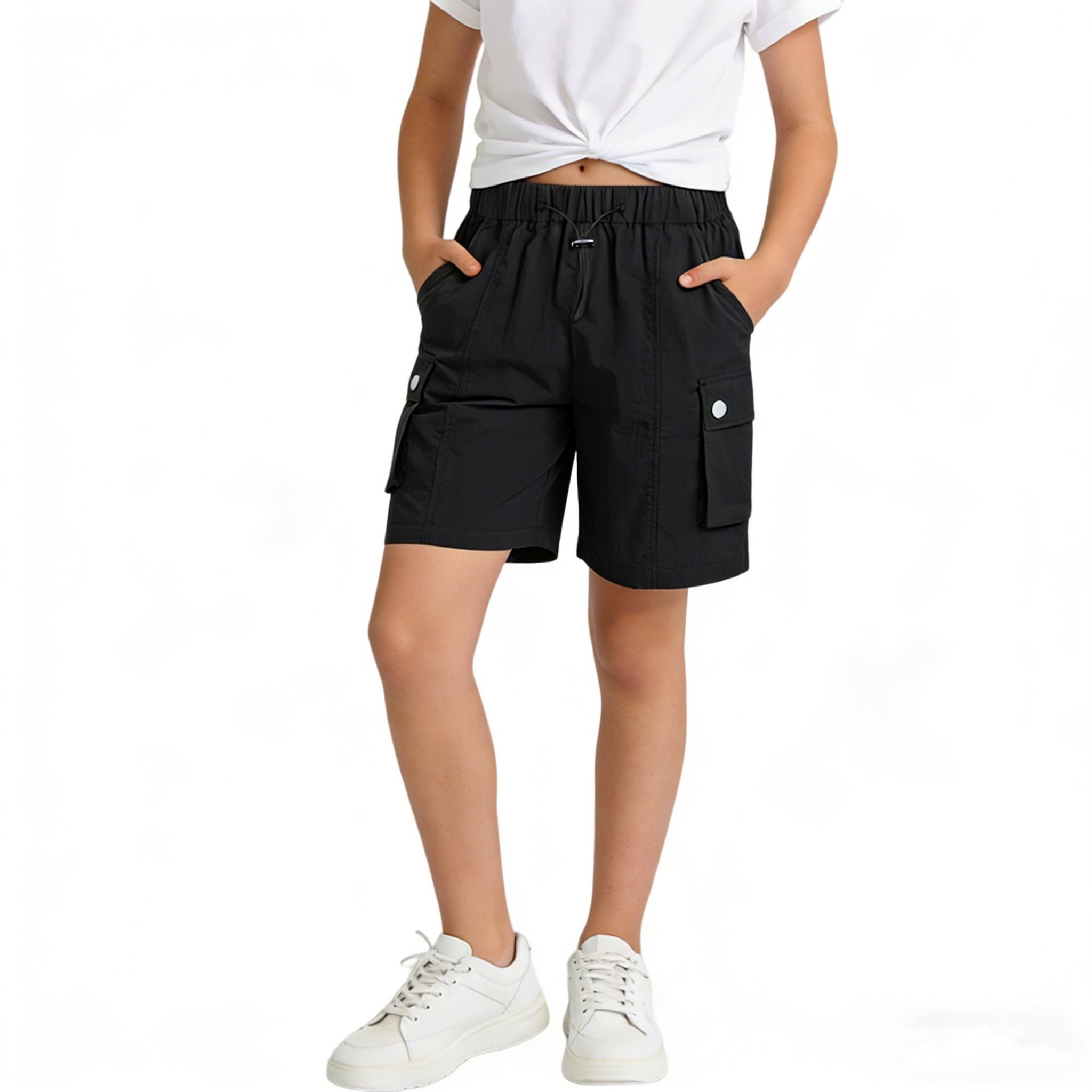 Rolanko Enfant Shorts Fille Sport Actif Èté Cargo Bermudas Shorts pour Ado Course Gym Pantalon Court Parachute