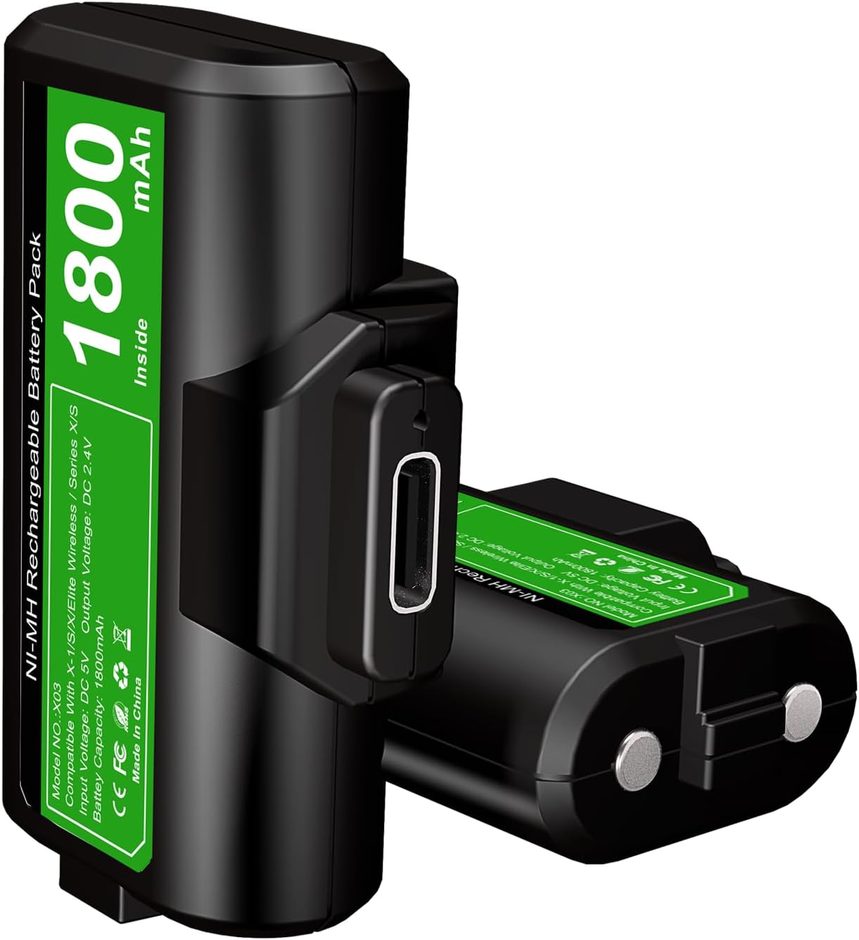 Rechargeable High Capacity Battery Pack for Xbox Controller, 2x 4800mWh (1800mAh) Batteries Pack with USB-C Charging Cable for Xbox Series S and X; Xbox One S, X, Elite Gamepads including 4 Cover