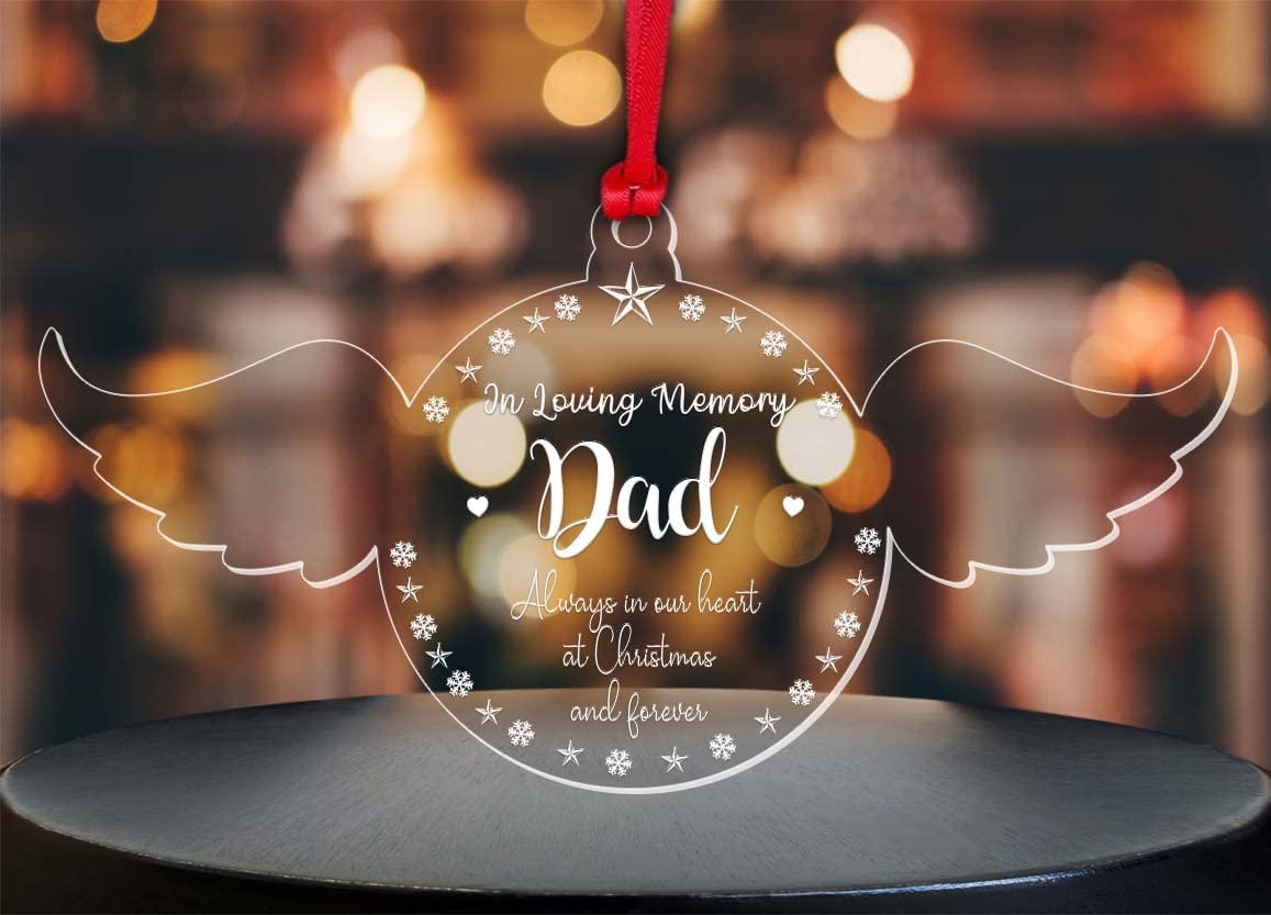 Shamsco White Personalised Memorial Christmas Bauble Angel Wings Mum Xmas Memory Keepsake Gift