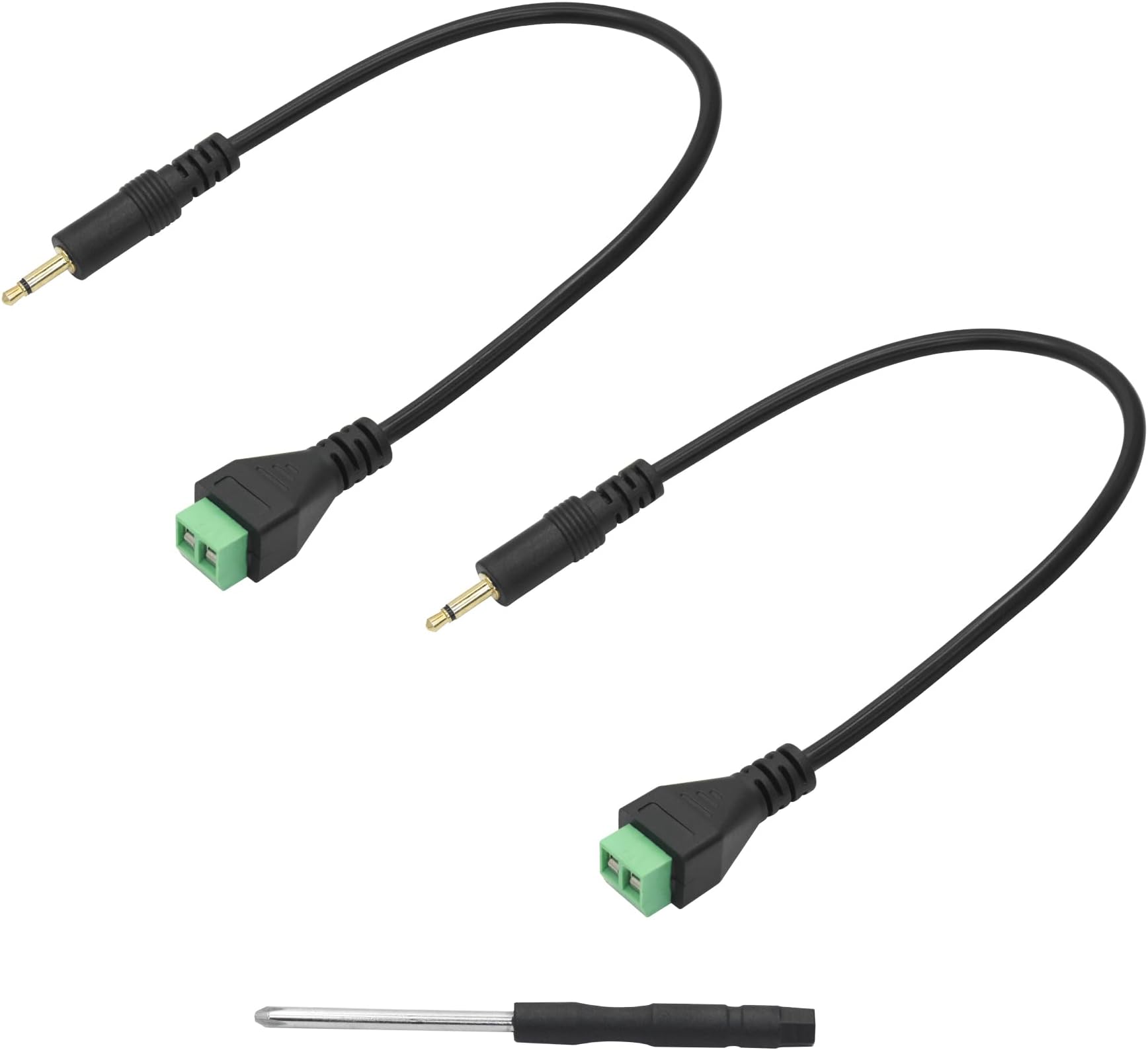 3.5mm Audio Terminal Block Cable 11.8inch, Gold Plated TS 1/8 inch Mono Male to 2 Pin Solderless Screw Terminal Female Audio Adapter Cable with Screwdriver - 2Pcs