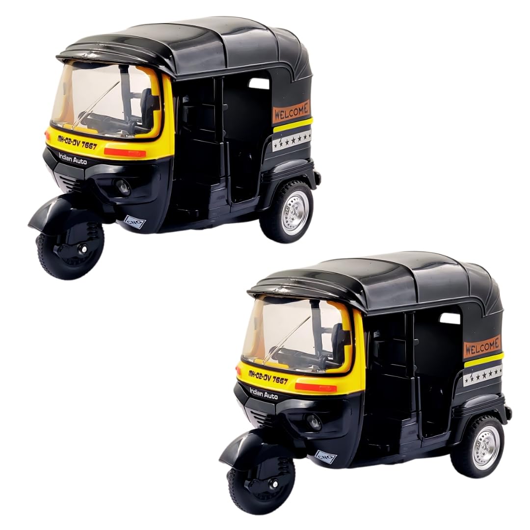 Auto Rickshaw Toy,with Pull Back Action City Traffic Vehicles Public Transport Toy with Light and Sound for Aged 3 4 5 6 Boys and Girls,Kids Party Favors Gifts (Black -2Pc)