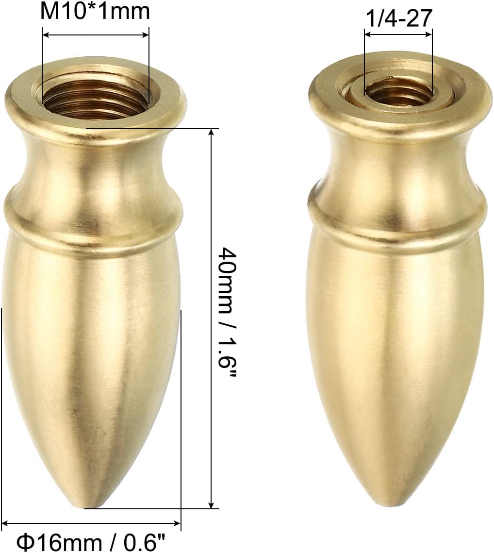 PATIKIL 1.6" Tall Brass Lamp Finials Cap Knob, 1 Set Lamp Screw Holder Tapped 1/4-27 for Table and Floor Lamp Shade Decorations Top