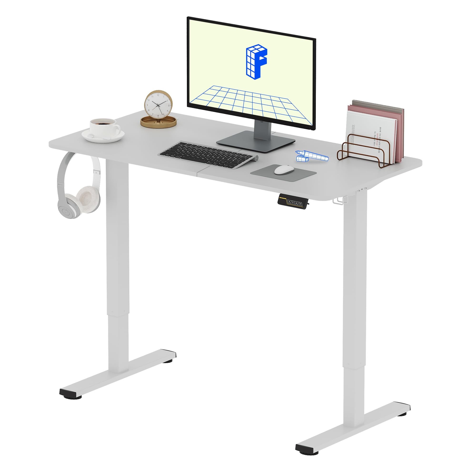 FLEXISPOT 120x60cm Escritorio Eléctrico Ajustable en Altura, Escritorio Elevable Eléctrico Standing Desk Escritorio para Computadora con Gancho, Función de Memoria, para Oficina y Dormitorio, Blanco