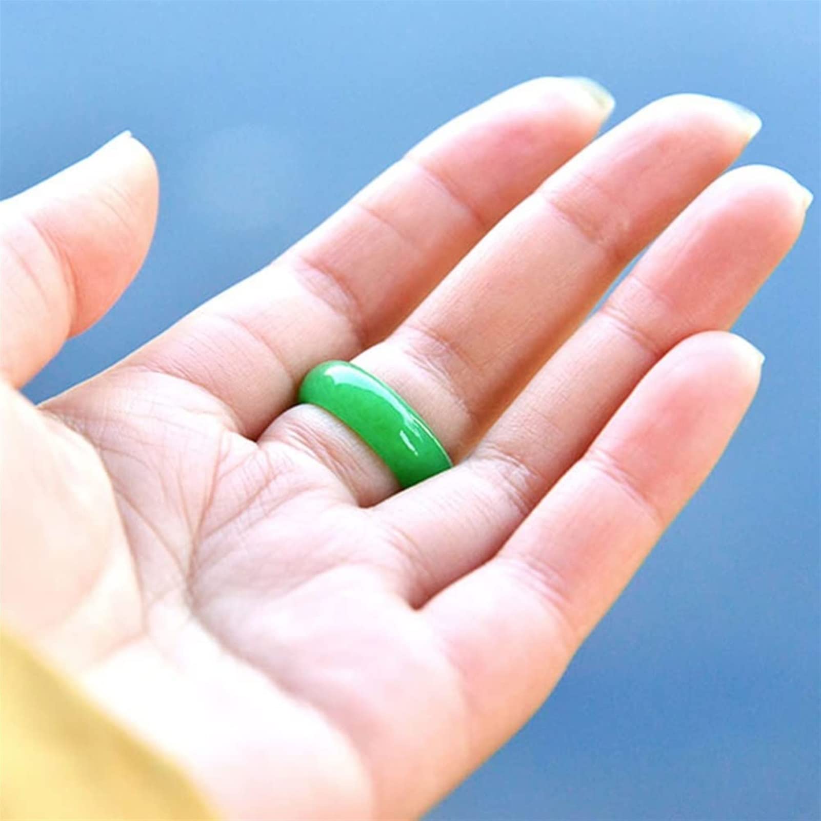 LYFHJD Ringband aus natürlicher grüner Jade für Damen und Herren, natürliches Burma, chinesischer Glücksschmuck, Geschenk für Mama (Größe: 21 mm)