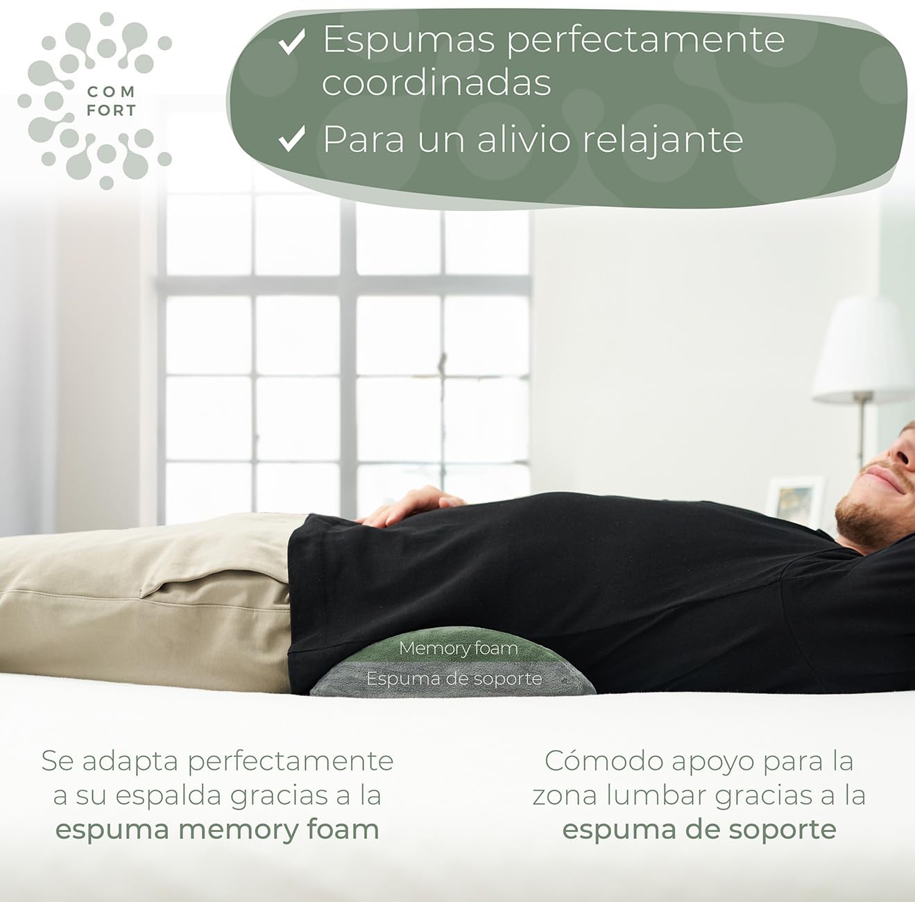Well B4 Almohada Lumbar Ergonómica, de Apoyo Lumbar para Cama y Sofá, al Estar Tumbado, Cojin para la Parte Baja de la Espalda, Gris