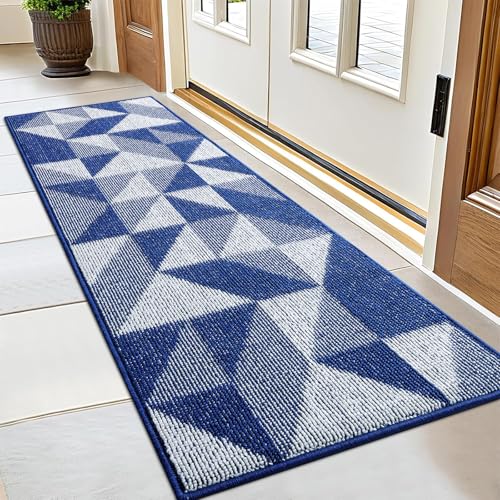 Image of OLANLY Door Mat Indoor Entrance Washable 59x23, Odor-Free Low-Profile Front Back Geometric Doormat, Absorbent Resist Dirt Entry Carpet, Easy to Clean Sturdy Inside Floor Mats for Entryway, Navy