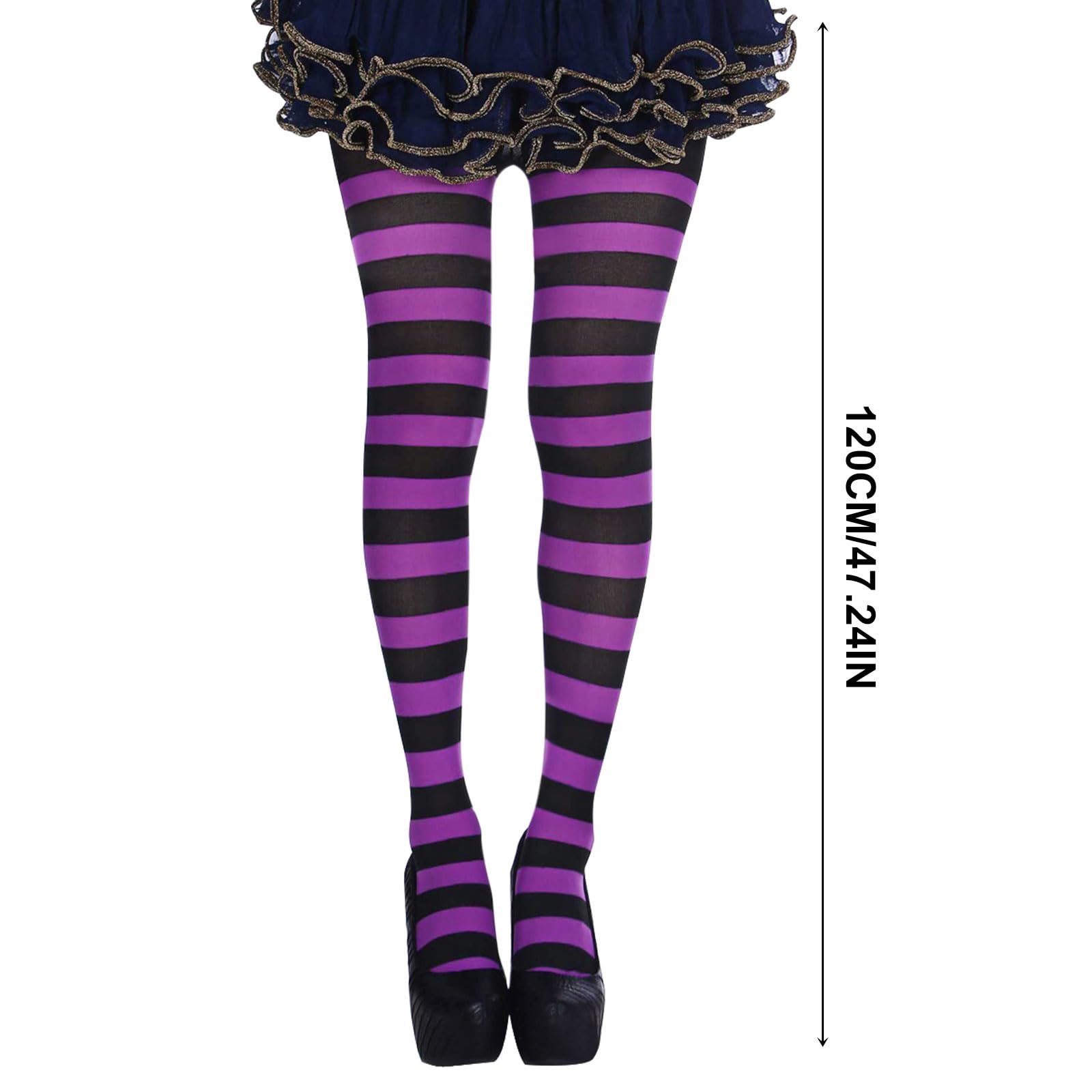 FUIPVGI 2 Pièces Collants Rayés Violet Et Noir – Collants Opaques Halloween Cosplay Femme, Bas Fantaisie Rayures Pour Déguisements, Fêtes, Spectacles Et Danses