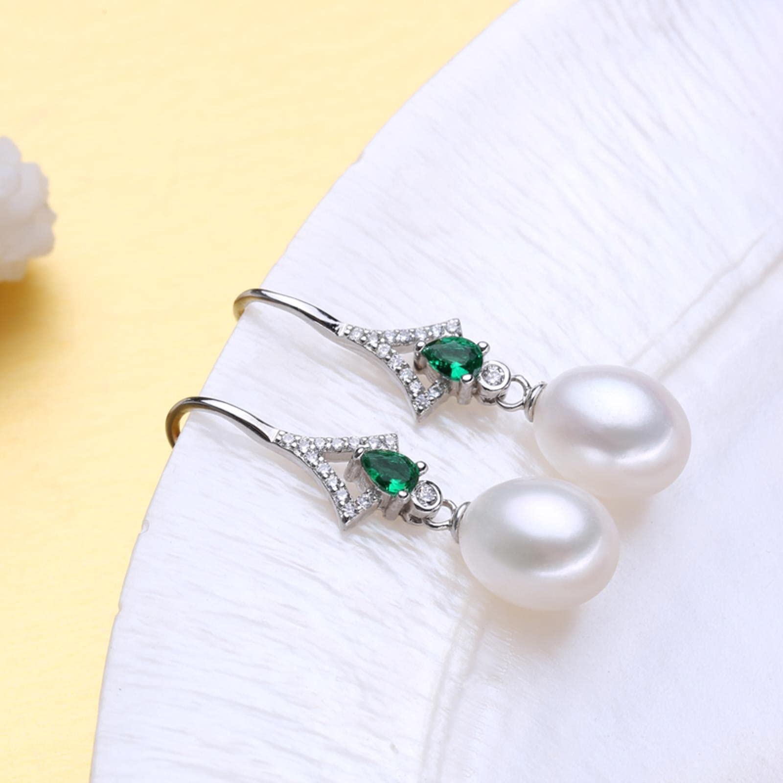 Set di Gioielli in Argento Sterling 925 Orecchini di Perle Naturali per Le Donne Collane con Ciondolo Grande Smeraldo Boemo