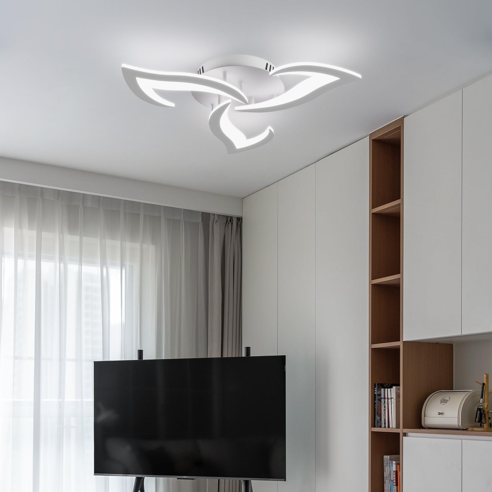 Plafoniera Smart Compatibile con Alexa, LED Dimmerabile con App e Controllo Vocale, Lampadario Moderno a Fiore con Telecomando per Camera da Letto, Sala da Pranzo, Cucina, WiFi 2.4GHz, Bianco
