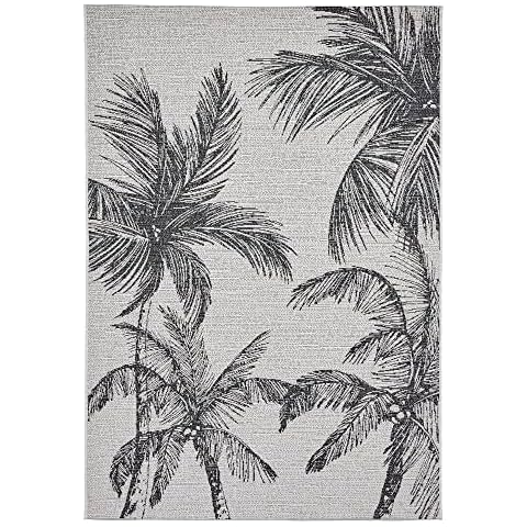 LUX Rugs Cream & Black Outdoor Palm Trees Tropical Design Floor Rug 160cm x 220cm | Woven & Weatherproof | 100% Polypropylene Machine Made | Stain Resistant | Patio & Garden Cover
