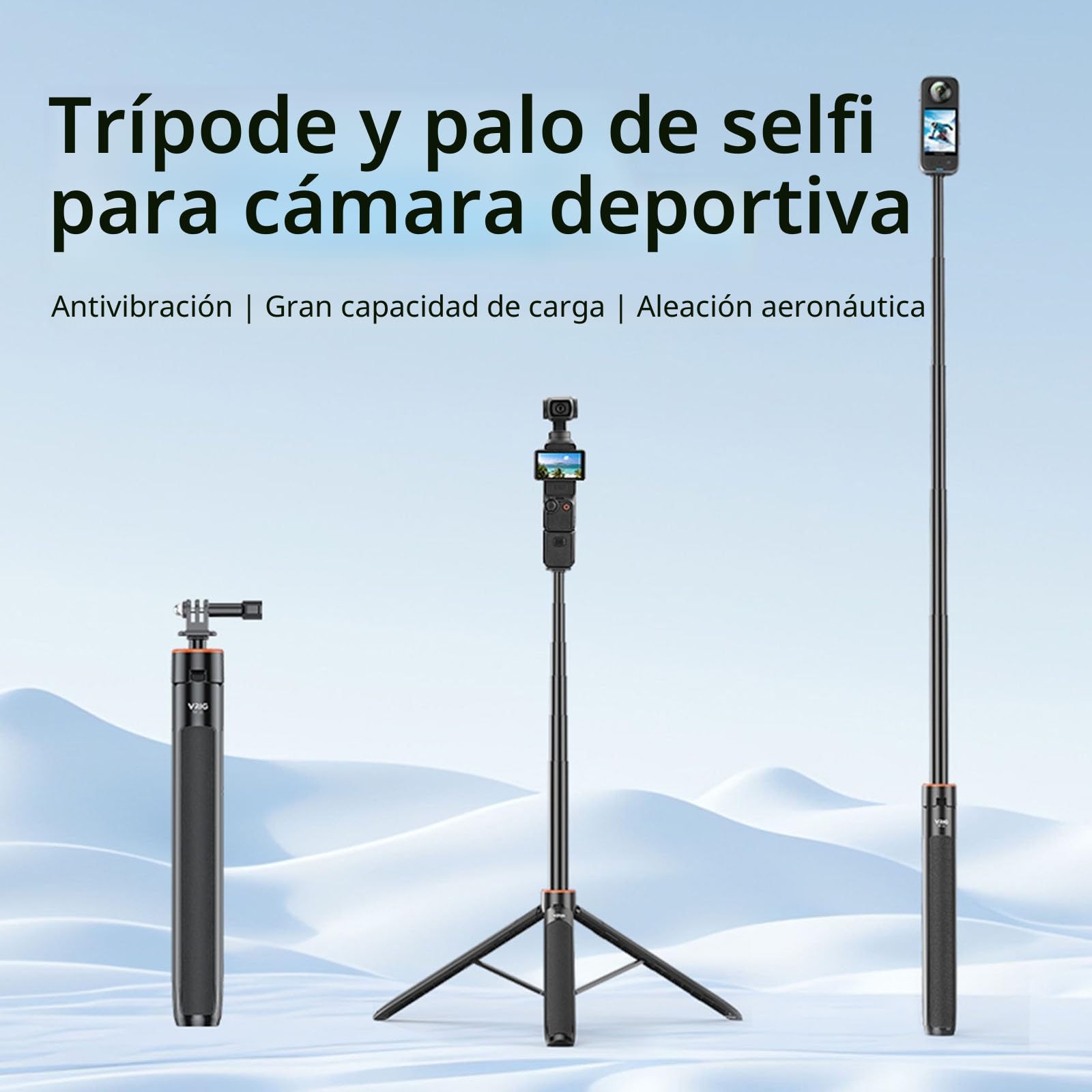 Trípode extensible para selfie para DJI OSMO POCKET 3/Action 4 Longitud ajustable 138 cm Barra de extensión para Insta360 ONE X3 / X2 Soporte de base de cámara de acción Accesorios