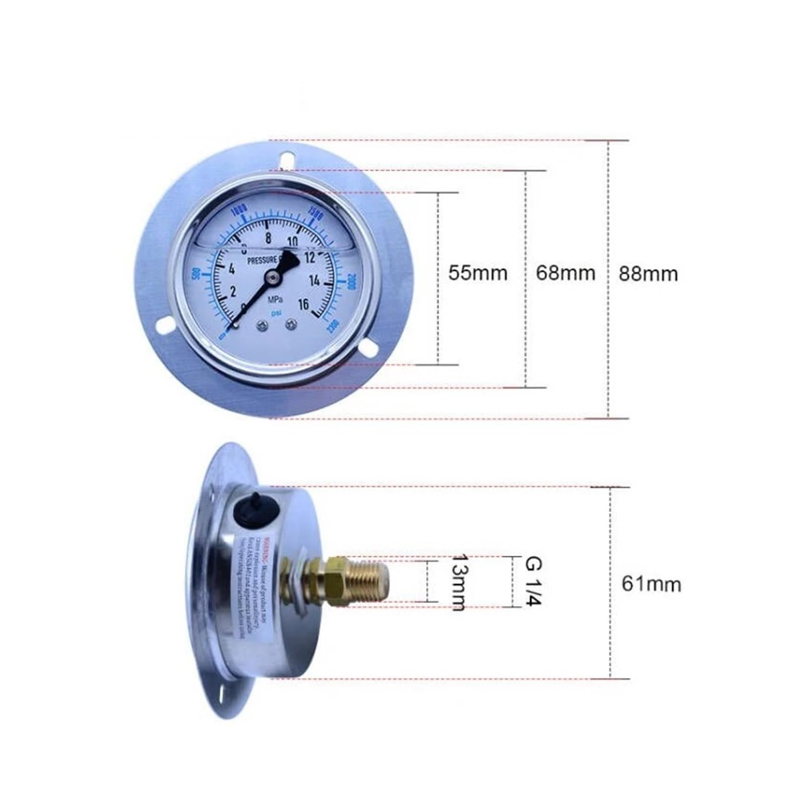 Manomètre, Manomètre hydraulique Air huile eau 0-60Mpa fileta Psi/MPa G 1/4, manomètre Anti-Vibration Axial en acier inoxydable(0-6Mpa)