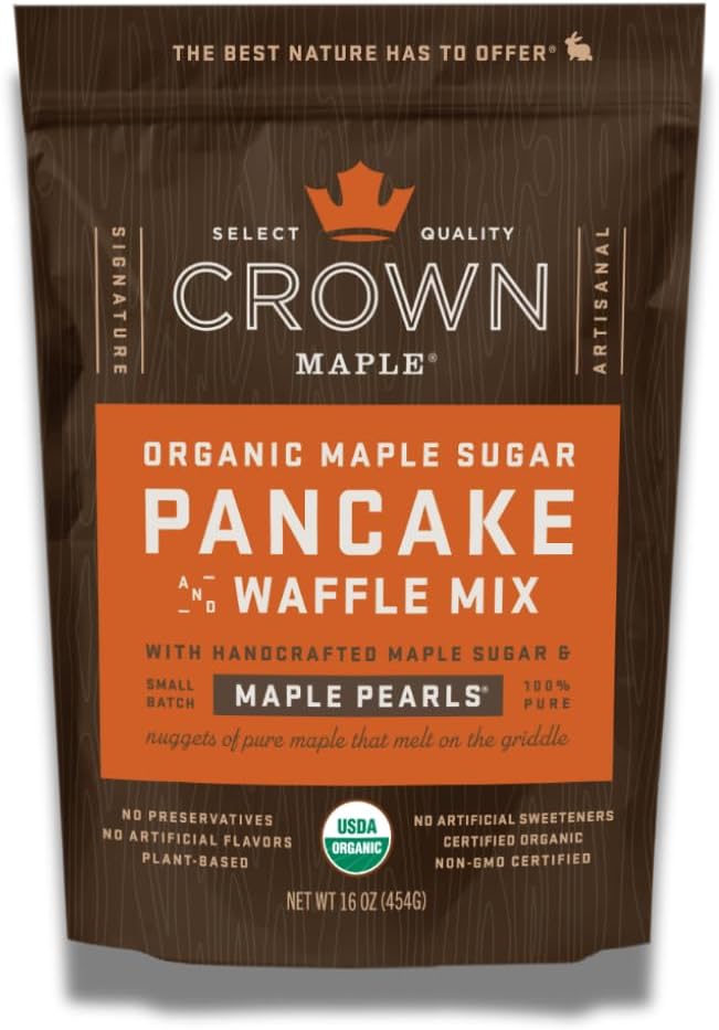 Crown Maple Organic Maple Sugar Pancake and Waffle Mix, 16oz, with Handcrafted Maple Sugar and Small-Batch Maple Pearls