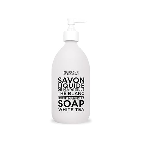 Compagnie de Provence Savon de Marseille - Jabón líquido extra puro, té blanco, botella con bomba de vidrio de 16.9 onzas líquidas
