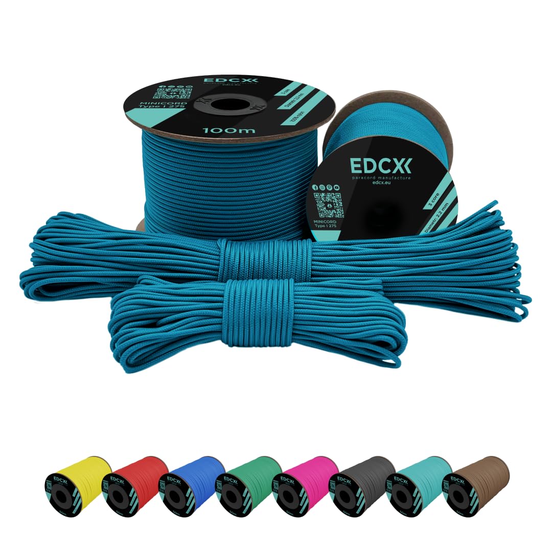 EdcX 2 mm Nylon Paracord 275 (15, 30, 50 and 100 m)- 100% Nylon rope, 3-Strand cord, Nylon cord 2 mm in Many Colours (Ice Mint, 30 m)