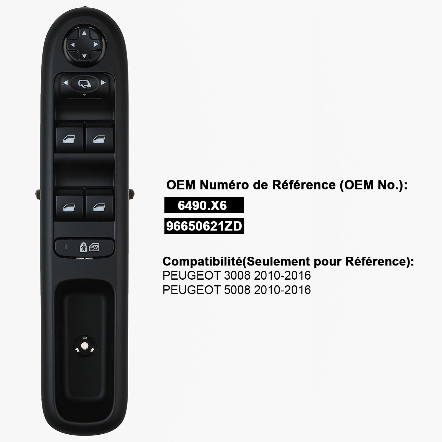 YAOPEI Controllo Leve Vetro Specchio Retrovisore per Peugeot 3008 5008 Interruttore Interruttore Interruttore Elettrico Alzacristallo 6490.X6 96650621ZD