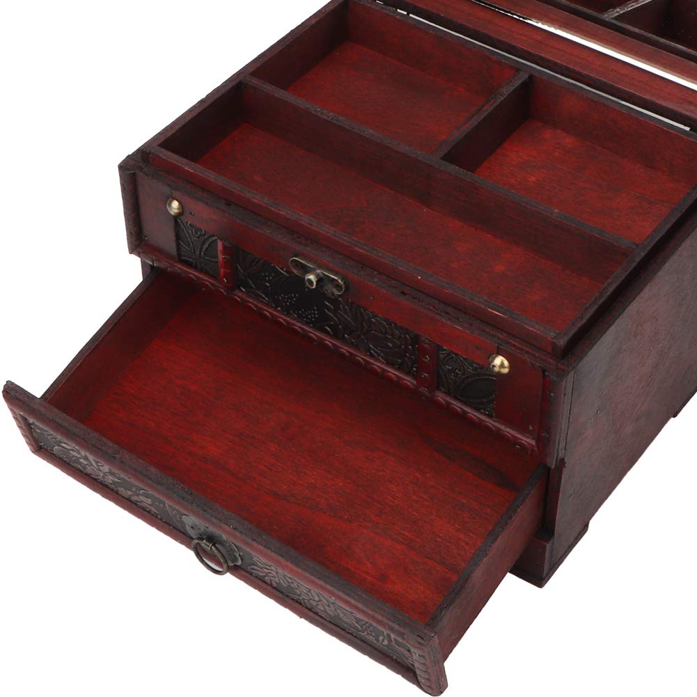 Portagioie in Legno, Doppio Strato Portagioie Vintage Scatola di Gioielli Set con Specchio per Regalo per Ragazze e Donne