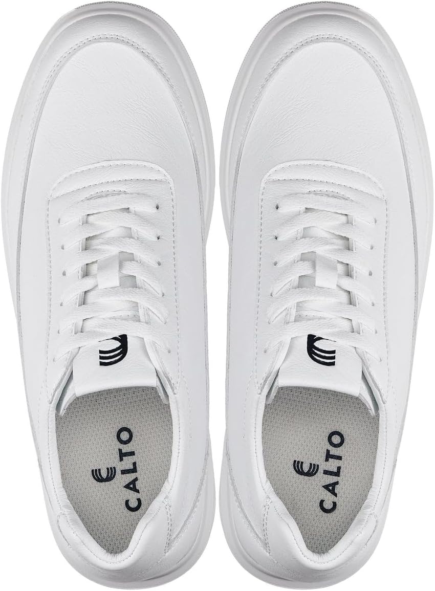 CALTO Men's Invisible Height Increasing Elevator Shoes - Pure White Light-Weight Lace-up Leather Sporty Sneakers - 2.8 Inches Taller - X1647 - Size 11 D(M) US - Image 6