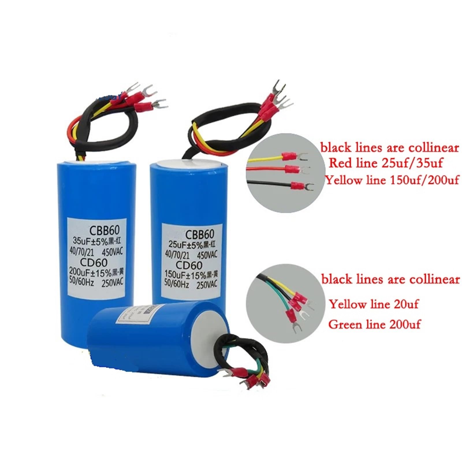 Máquina de elevación de neumáticos con condensador combinado de tres cables CBB60+CD60, capacidad de 450 V/250 V.(CBB60 20UFCD60 200UF)