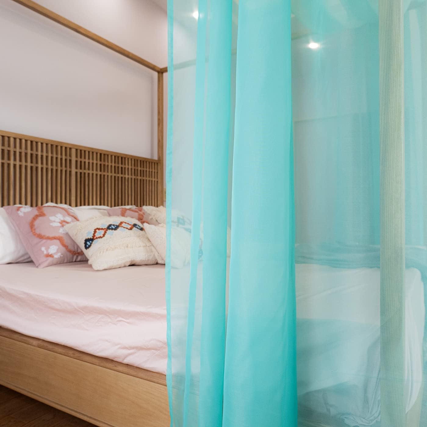 Linentalks Turquoise Canopy Bed Curtains for Queen & Full, Aqua Blue Scarf, Sheer Valance Drapery Over Bed, Four Poster Drapes, 1 PC Canopy Curtains 52X228"
