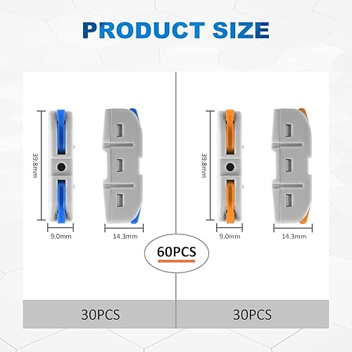 Miniatura 7 de Lever Wire Connectors, HTCELLE 60-Piece Quick Connect Electrical Splicing Kit for Compact Inline Terminals - 28-12 AWG, 1 in 1 out