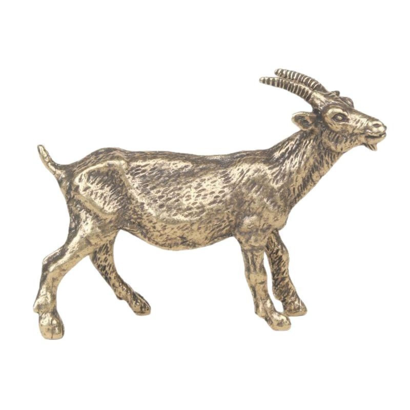 NGDFGR Exquisite Vintage Brass Goat Tabletop Decoration With 12 Zodiac Sheep Bronze Carving - Unique Home Office Desk Ornament