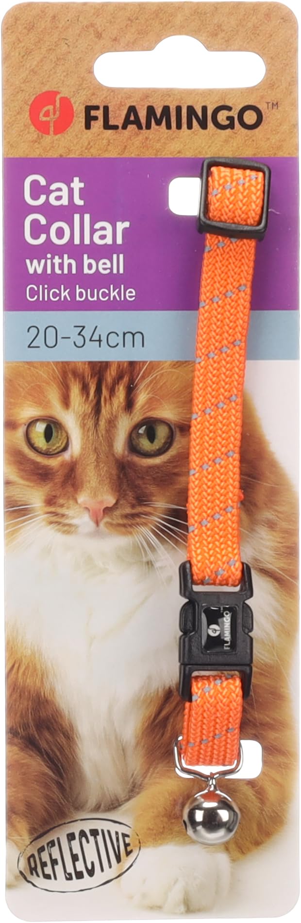 collare gatto - Elza arancione 20–34 cm – nylon elastico riflettente con campanellino