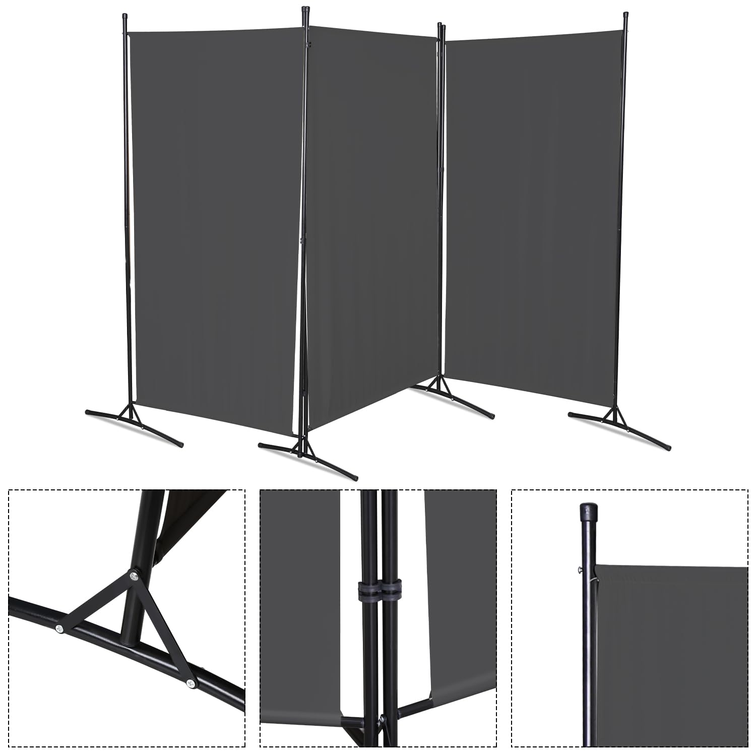 Paravent Pliable 3 Panneaux 260x180 Cm – Brise-vue Jardin Terrasse Balcon Anthracite Intérieur Extérieur