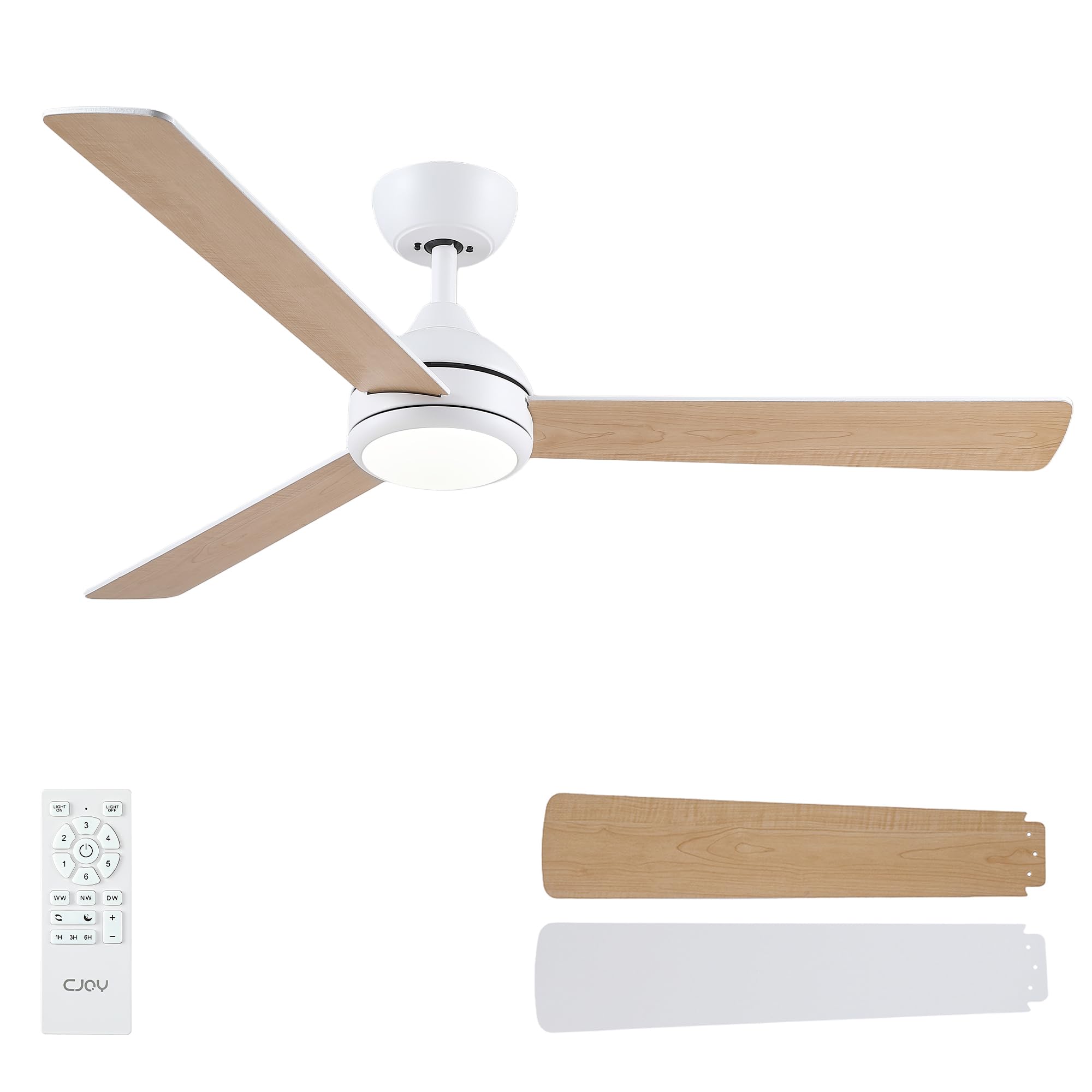 CJOY Ventilador de Techo con luz 132 cm, Blanco Ventilador de Techo con Luz y Mando, 6 Velocidades, Memoria 3 CCT, Regulables, Silencioso Reversibles CC, Temporizador, Modo Sleep Para Dormitorio