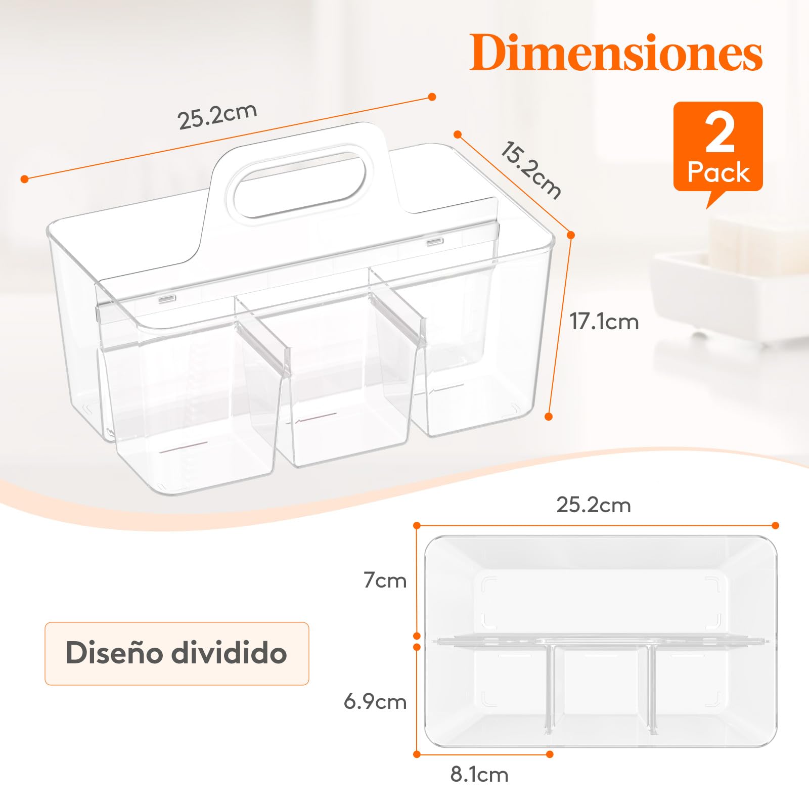 Lifewit Cestas Almacenaje Plastico, Apilador de Caddie Dividida con Manija para Cosméticos, Costura, Herramientas Pequeña, Organizadora para Lápices, Transparente, 2 Piezas