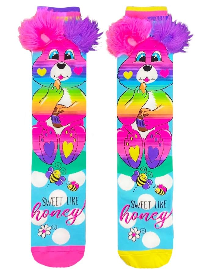 SAMVARDHAN Rainbow Bear Knee-High Socks with 3D Fluffy Ears – Cute Colorful Cartoon Animal Socks, Kids & Teens,Comfortable - Age of 3 to 12 Years 2