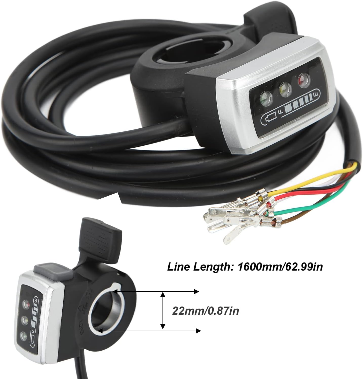 6 Wire Thumb Throttle, 2mm Thumb Throttle with ON/Off Switch Battery Indicator Aperture Assembly for Electric Bike Scooter (24V)
