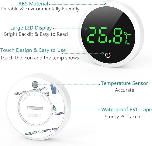 ORIA Digital Aquarium Thermometer, Stick-On LED Display, Celsius Only - 8