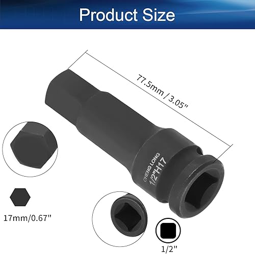 Miniatura 2 de Auniwaig Enchufe hexagonal para broca de impacto, 12 pulgada, enchufe de impacto hexagonal de 0.669in, acero de molibdeno cromado, enchufe de broca
