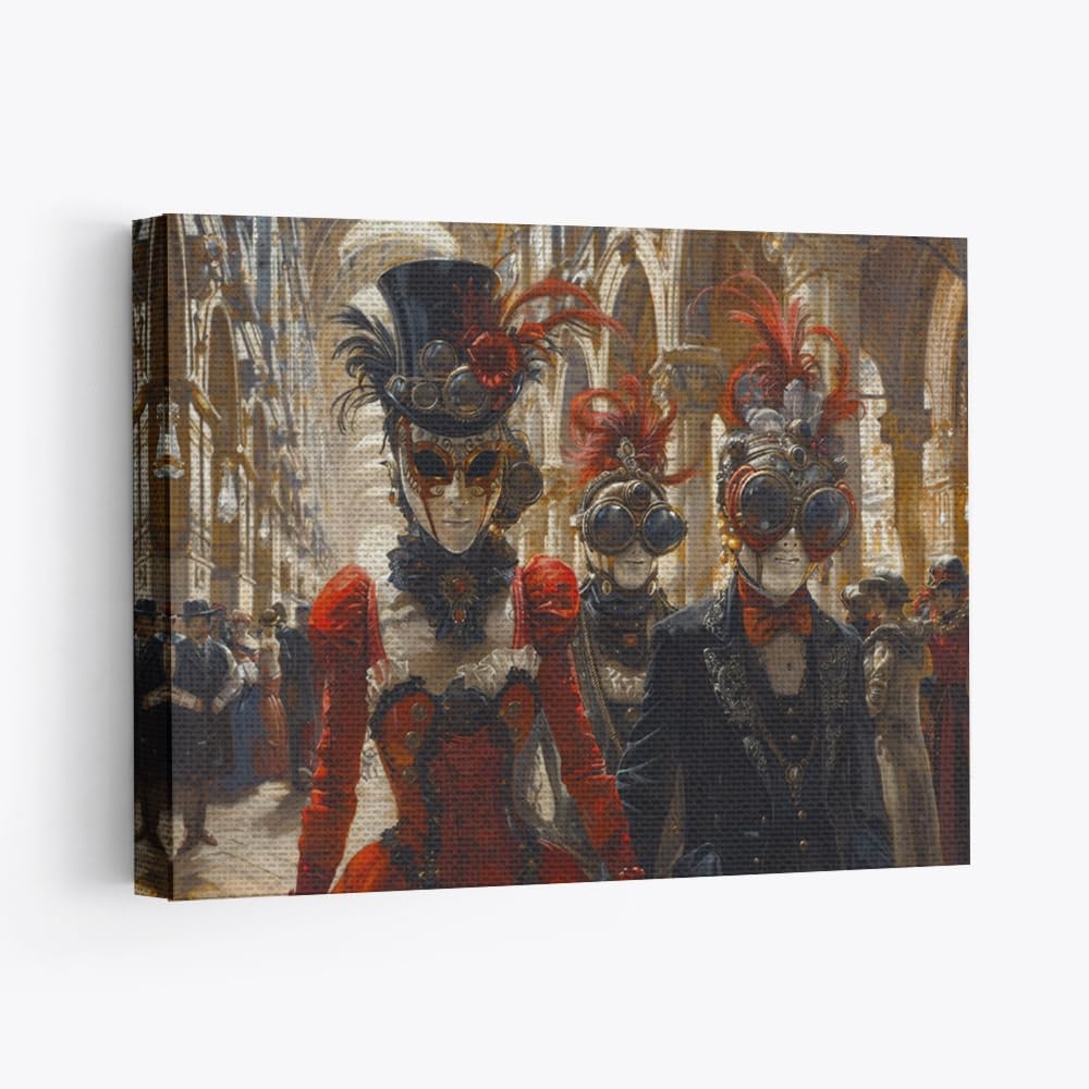 Elivita Steampunk Masquerade Design 1 Wall Decor Horizontal Canvas Art Print Home Decor Pictures Poster for Bedroom Living Room Bathroom Office With Framed Ready to Hang