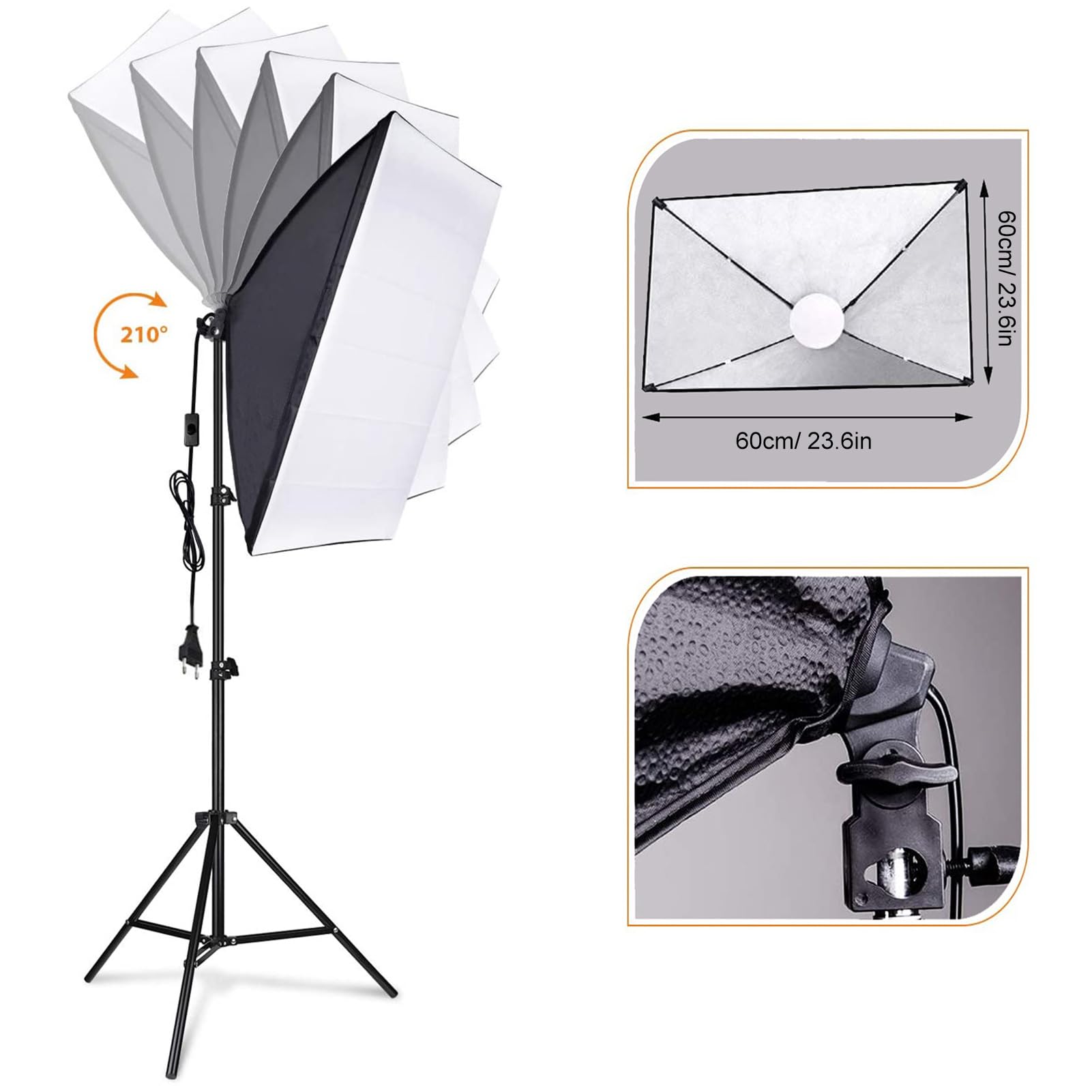 Andoer Kit de iluminación de estudio de 60 x 60 cm, juego de luz LED profesional para fotografía de estudio con trípode de luz ajustable y mando a distancia (enchufe europeo)